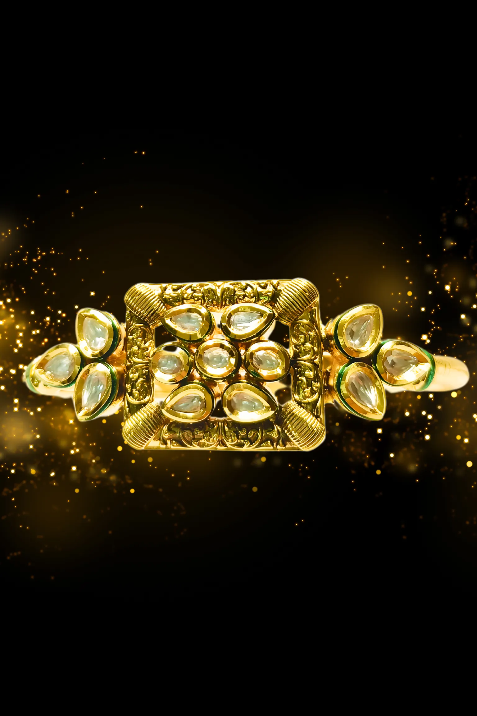 Designer Gold Plated Royal Kundan Openable Bracelet (D193)