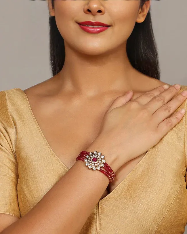 Designer Gold Plated Royal Kundan Openable Bracelet (D199)