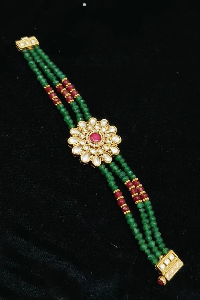 Designer Gold Plated Royal Kundan Openable Bracelet (D199)