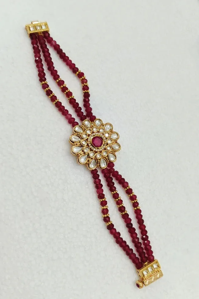 Designer Gold Plated Royal Kundan Openable Bracelet (D199)