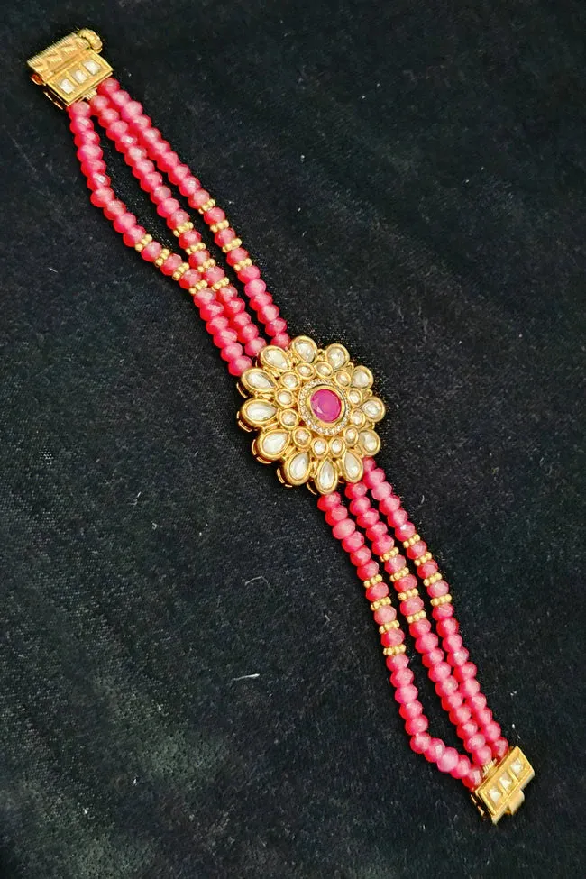 Designer Gold Plated Royal Kundan Openable Bracelet (D199)