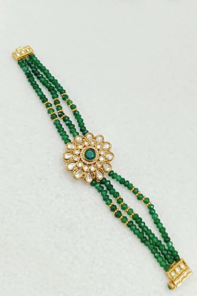 Designer Gold Plated Royal Kundan Openable Bracelet (D199)