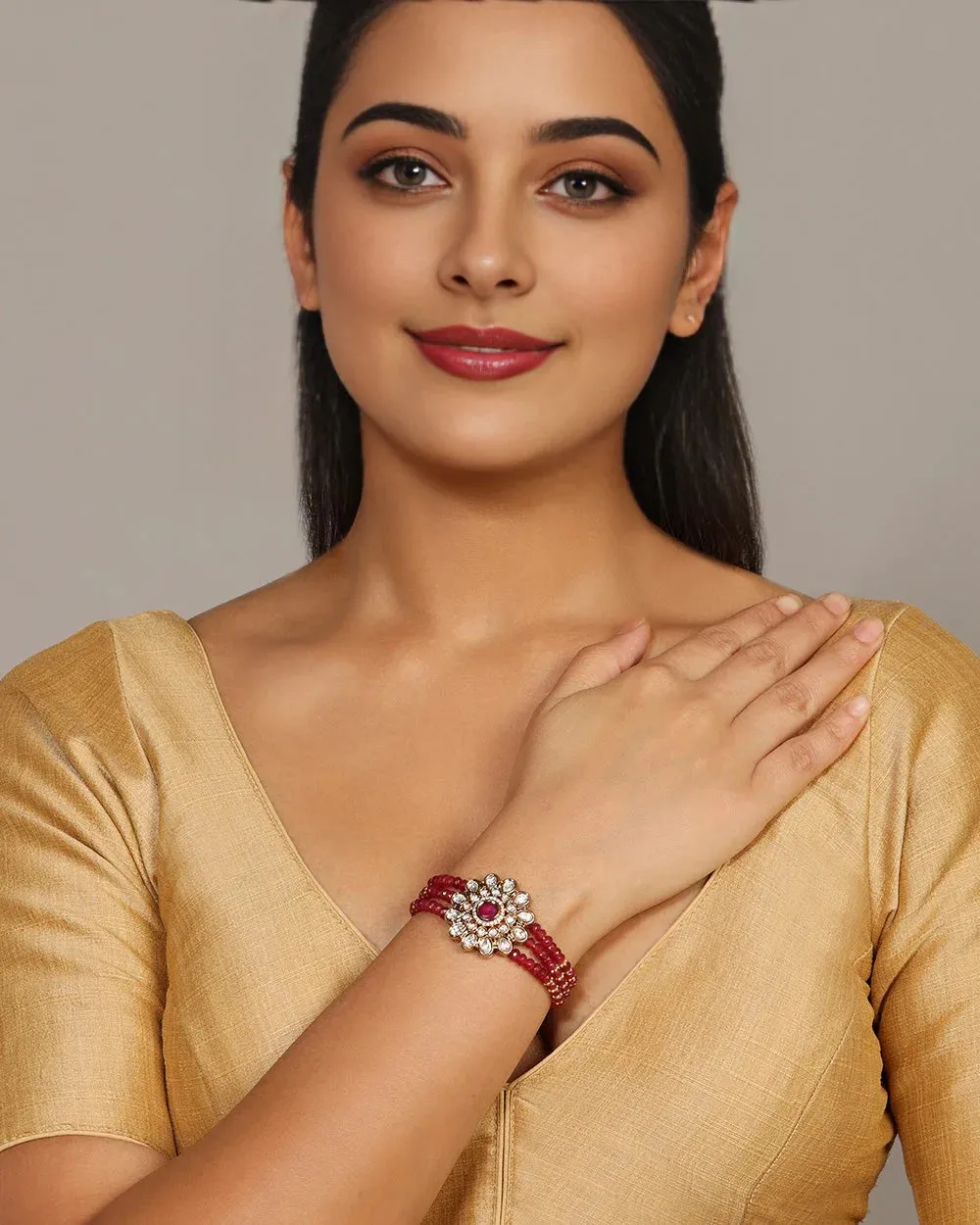 Designer Gold Plated Royal Kundan Openable Bracelet (D199)