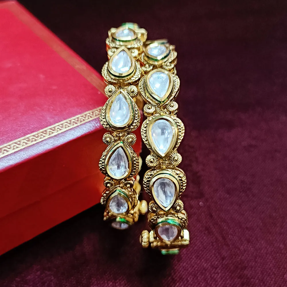 Designer Gold Plated Royal Kundan Openable Bracelet (Design 103)
