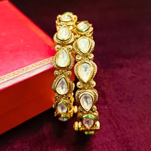 Designer Gold Plated Royal Kundan Openable Bracelet (Design 103)