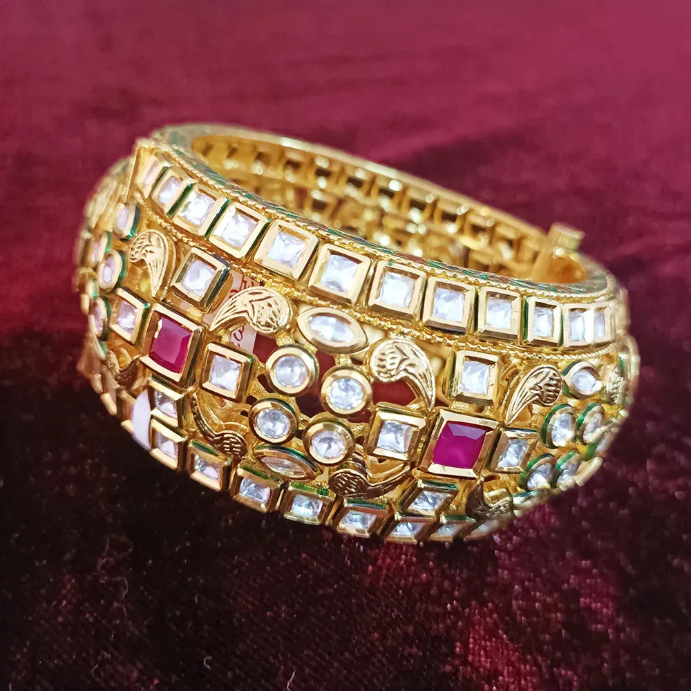 Designer Gold Plated Royal Kundan Openable Bracelet (Design 108)