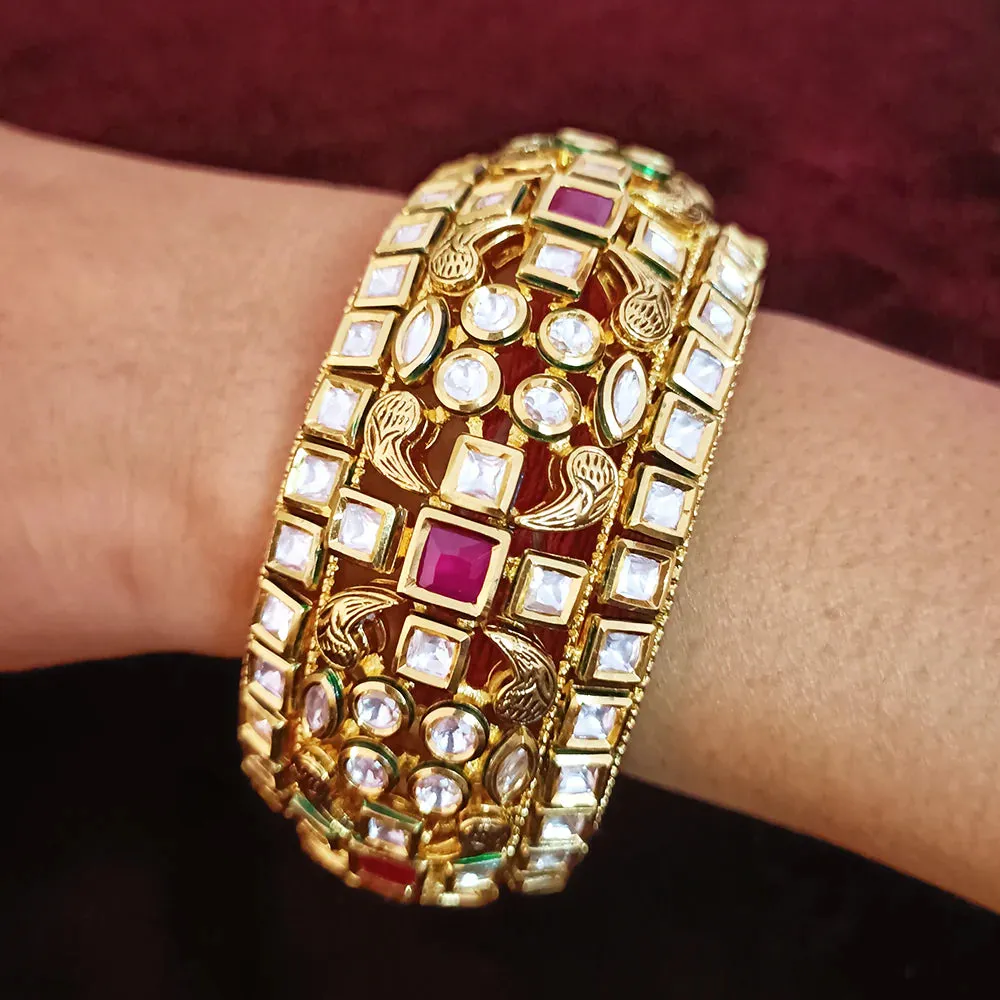 Designer Gold Plated Royal Kundan Openable Bracelet (Design 108)
