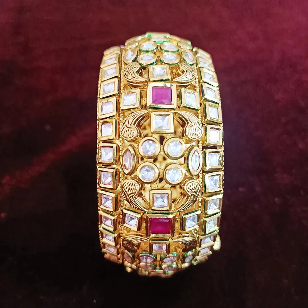 Designer Gold Plated Royal Kundan Openable Bracelet (Design 108)