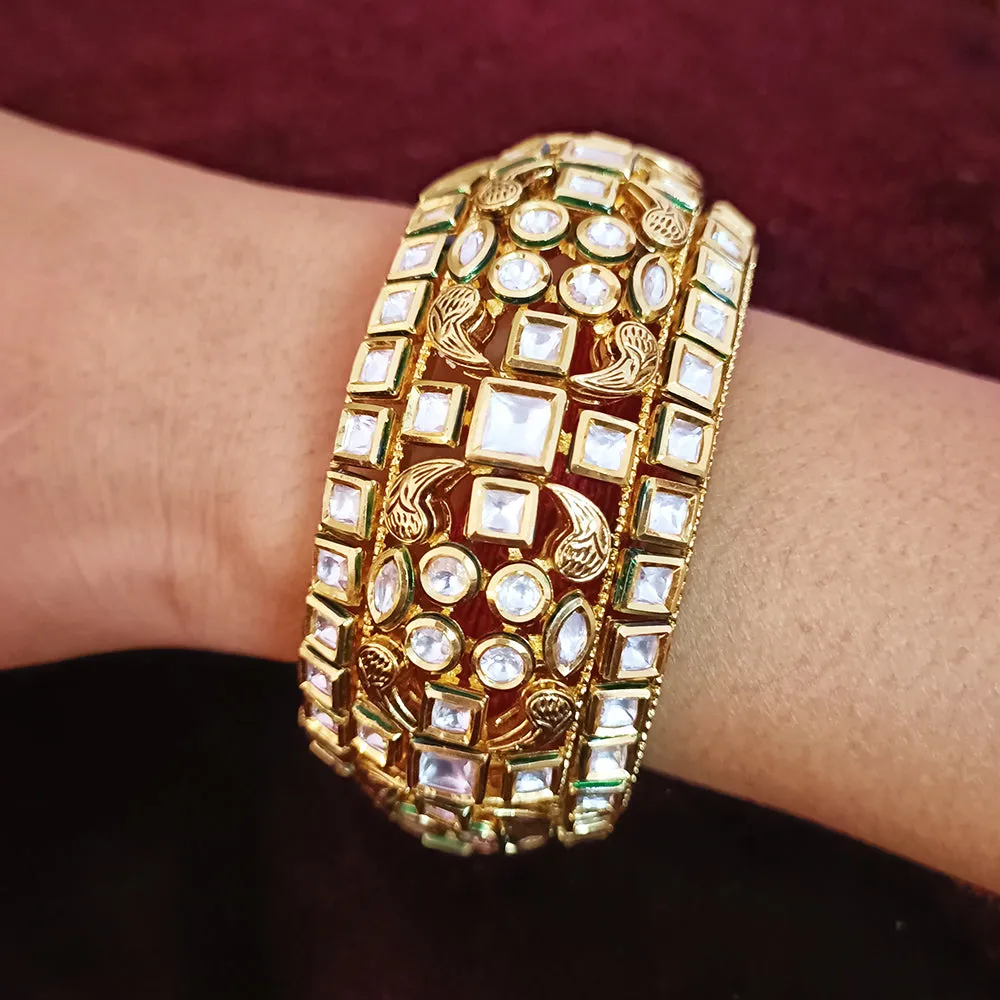 Designer Gold Plated Royal Kundan Openable Bracelet (Design 108)