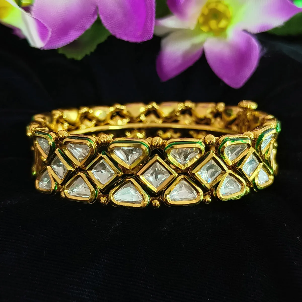 Designer Gold Plated Royal Kundan Openable Bracelet (Design 115)