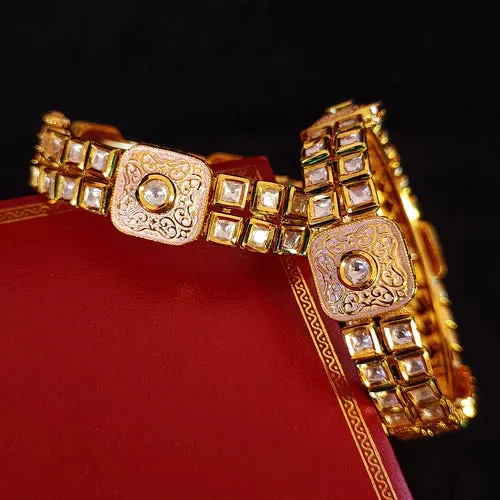 Designer Gold Plated Royal Kundan Openable Bracelet (Design 123)