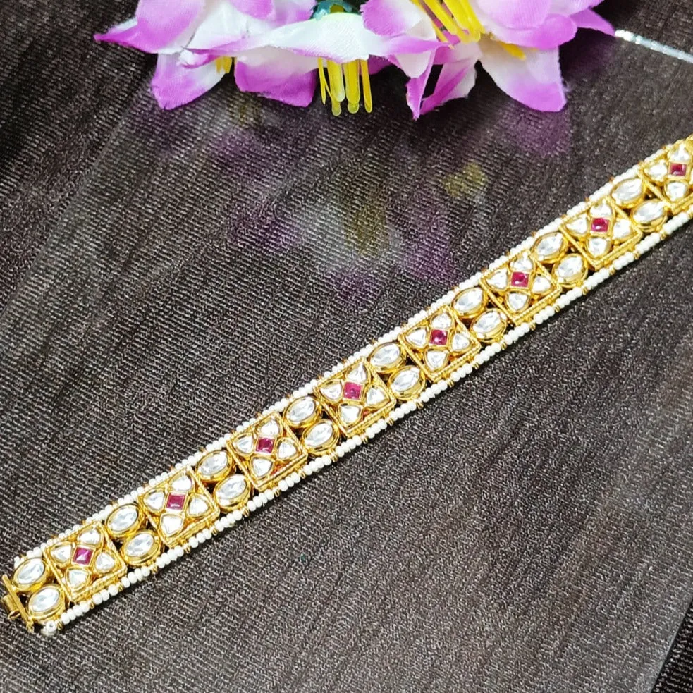 Designer Gold Plated Royal Kundan Openable Bracelet (Design 137A)