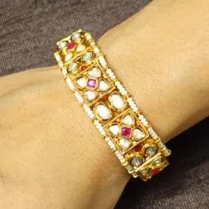 Designer Gold Plated Royal Kundan Openable Bracelet (Design 137A)