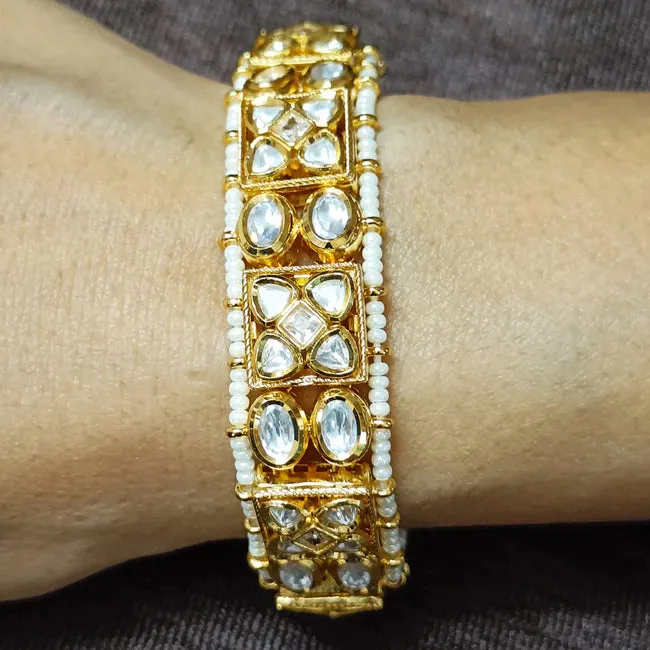 Designer Gold Plated Royal Kundan Openable Bracelet (Design 137A)
