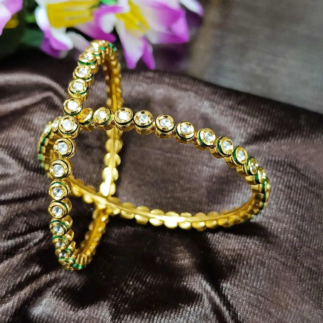 Designer Gold Plated Royal Kundan Openable Bracelet (Design 138)