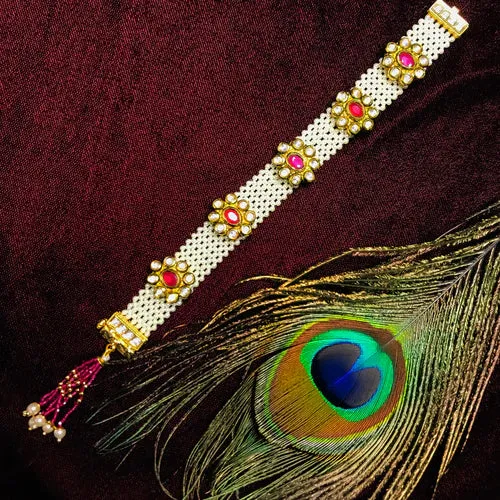 Designer Gold Plated Royal Kundan Openable Bracelet (Design 140)