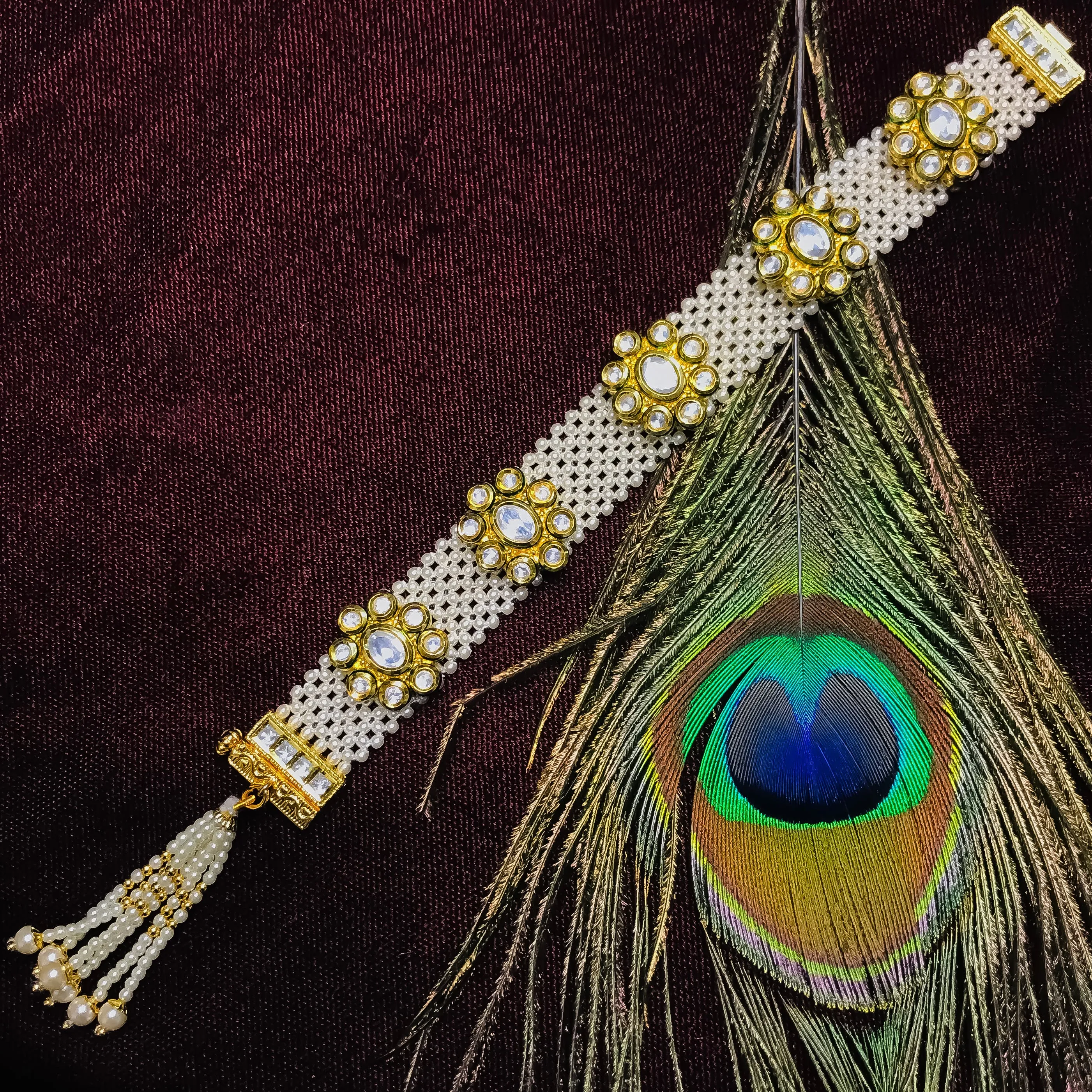 Designer Gold Plated Royal Kundan Openable Bracelet (Design 140)