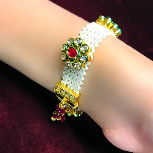 Designer Gold Plated Royal Kundan Openable Bracelet (Design 140)