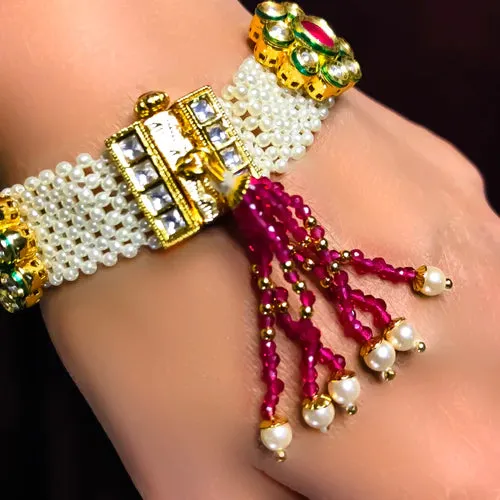 Designer Gold Plated Royal Kundan Openable Bracelet (Design 140)