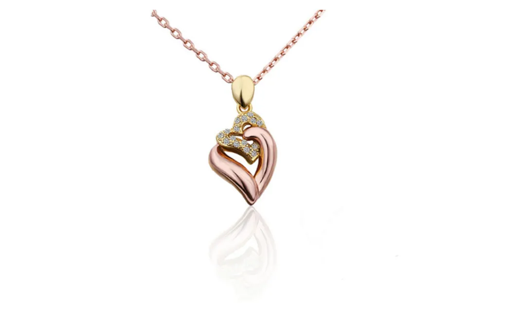 Double Rose Gold Plated Austrian Crystal Heart Shape Pendant Necklace Fashion Ladies Occasions Jewelry