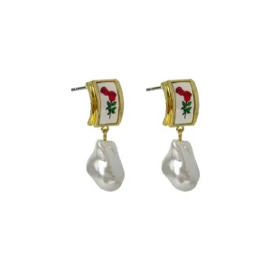 Earring-Silver Needle French Vintage Flower Curved Earrings with Irregular Pearl