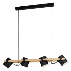 Eglo Lighting Hornwood 4X28W E27 Black/Light Wood Pendant Light