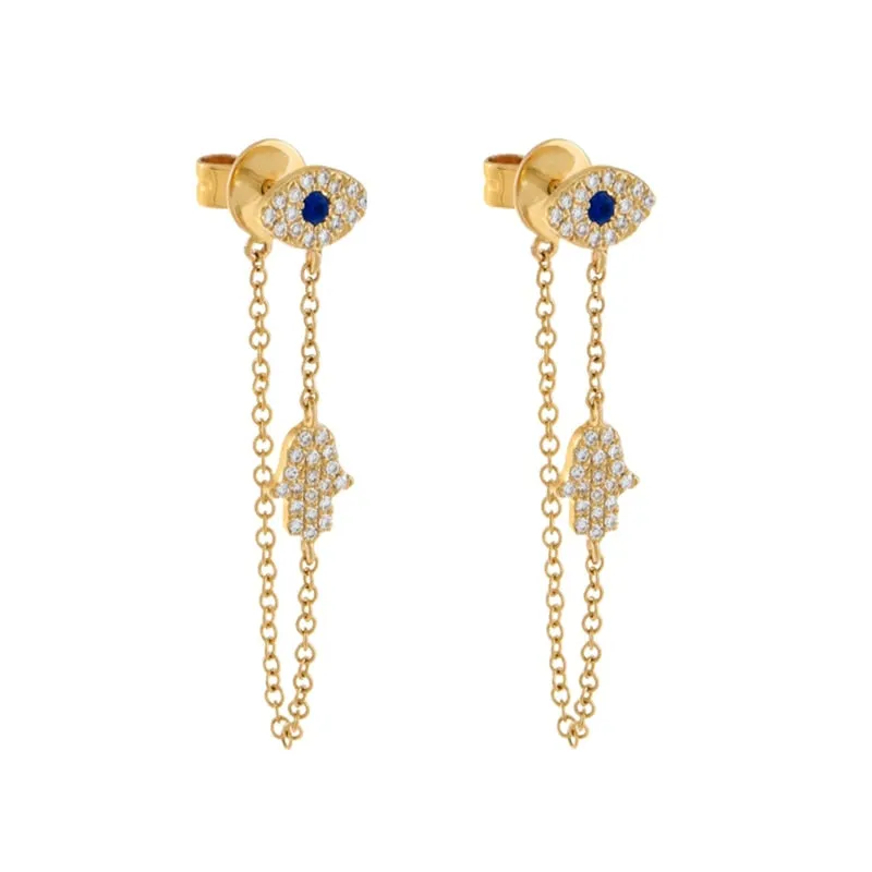 Evil Eye Long Chain Earrings