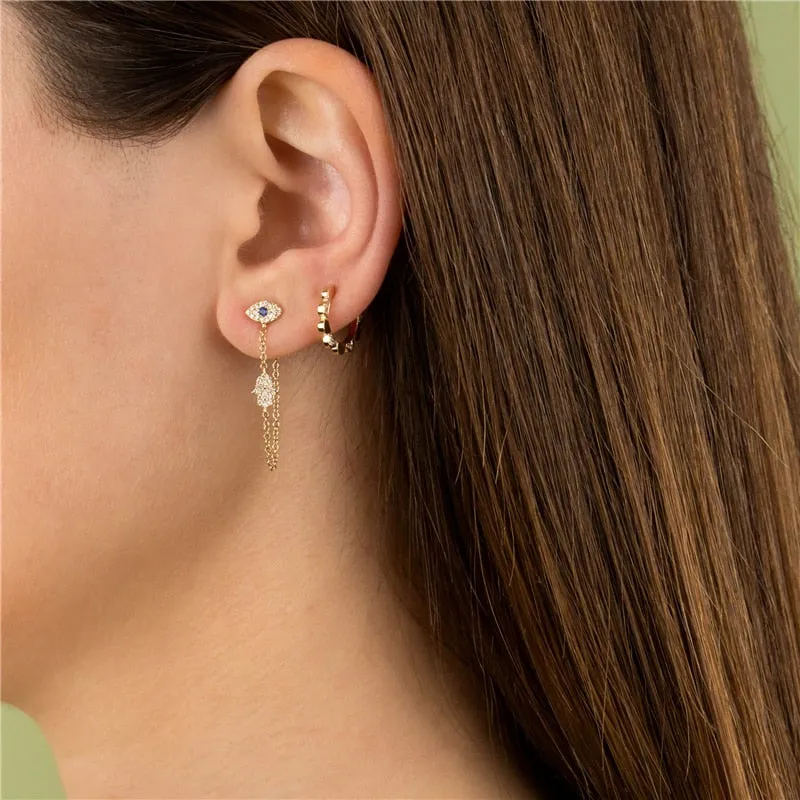 Evil Eye Long Chain Earrings
