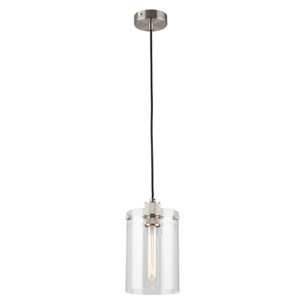 Fallon Industrial Glass Pendant Brushed Chrome