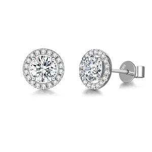 FANCIME Halo Setting Moissanite 14K Solid White Gold Stud Earrings