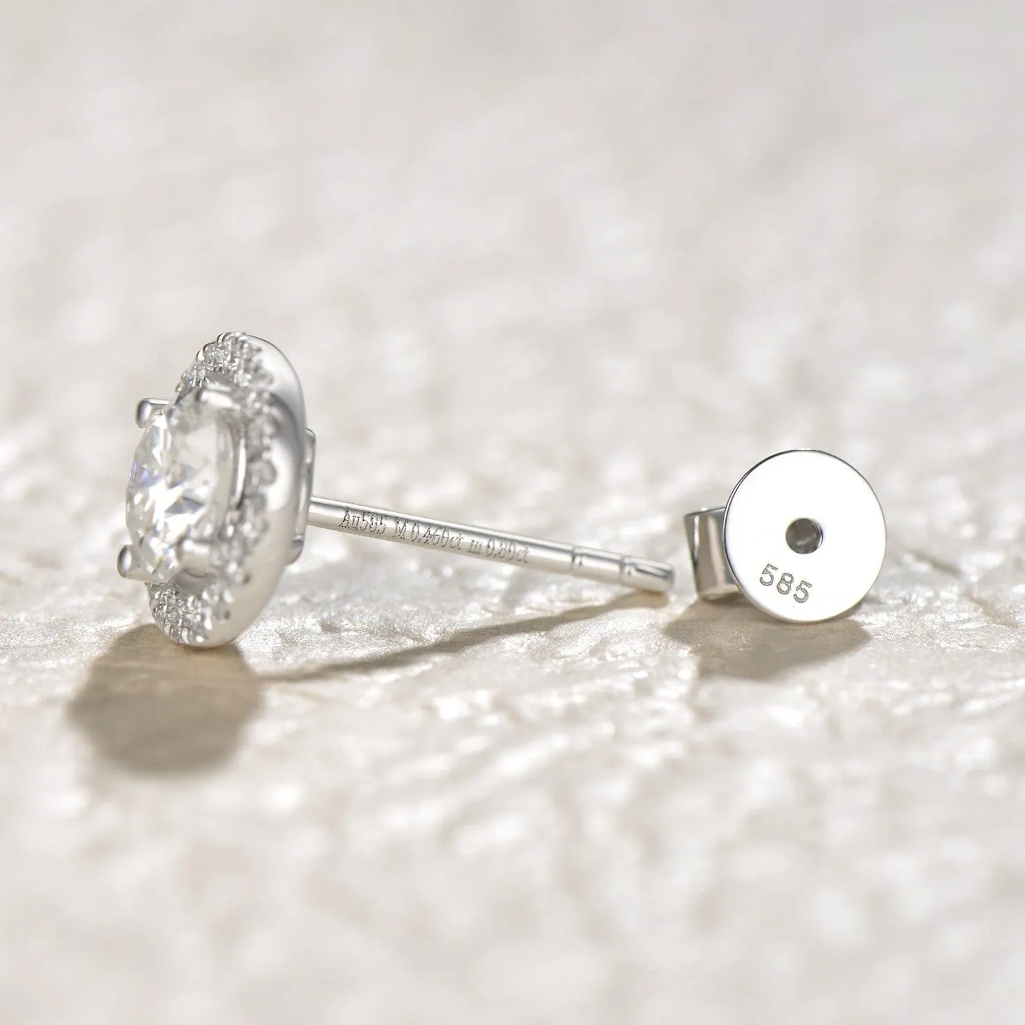 FANCIME Halo Setting Moissanite 14K Solid White Gold Stud Earrings