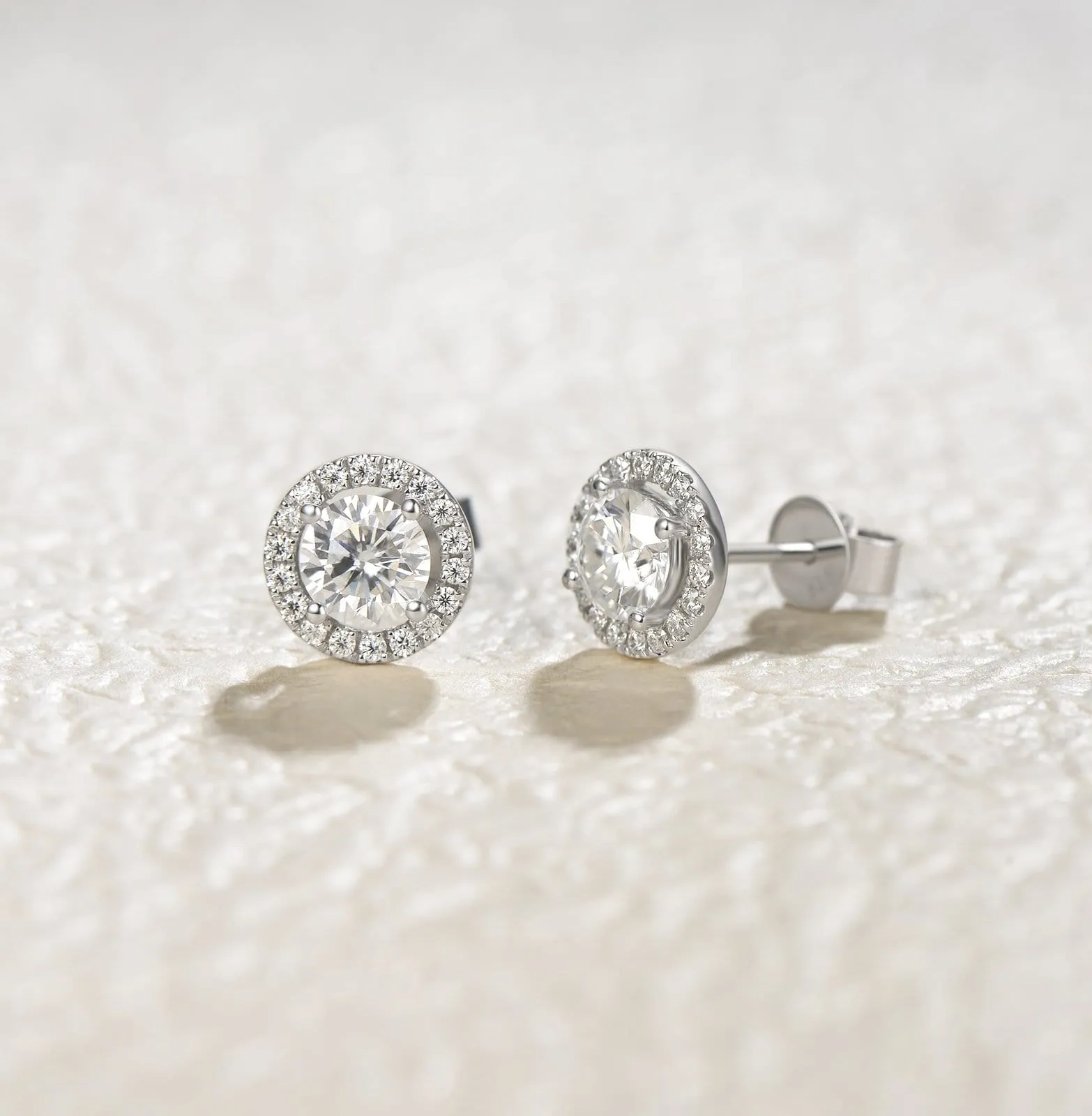 FANCIME Halo Setting Moissanite 14K Solid White Gold Stud Earrings