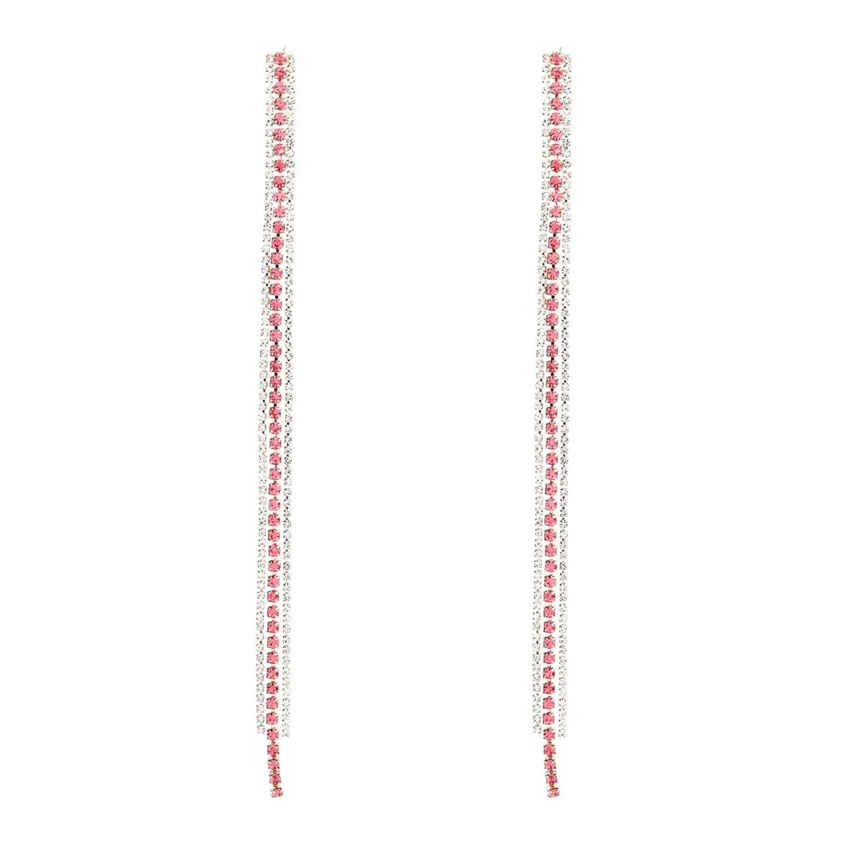 Fashionable and Simple Metal Rhinestone Super Long Tassel Earrings