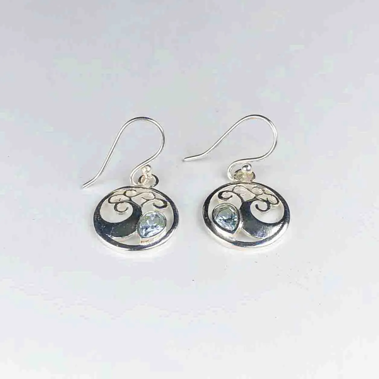 Fashionable Blue Aquamarine Earrings Made of Brass Silver Polished Danglers