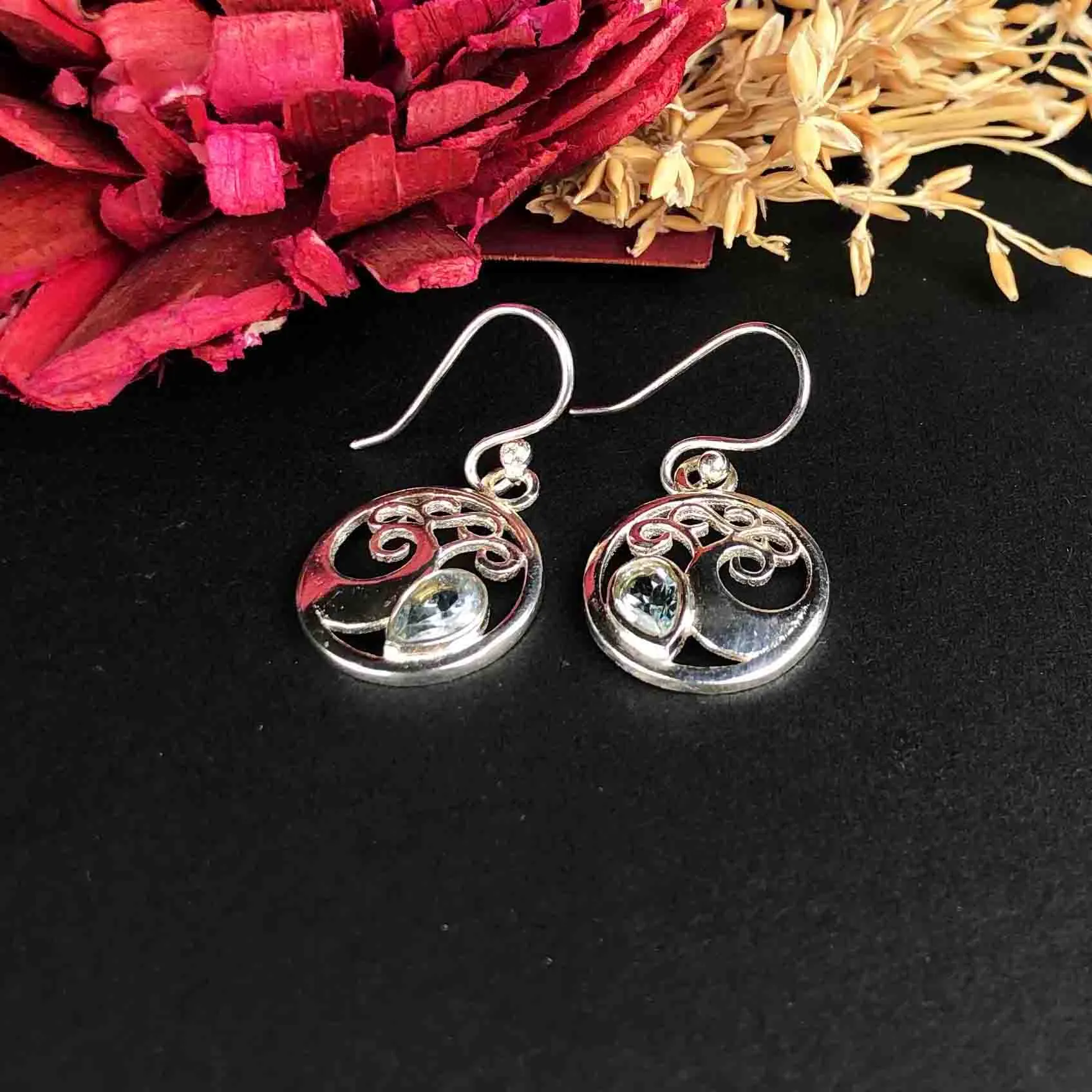 Fashionable Blue Aquamarine Earrings Made of Brass Silver Polished Danglers