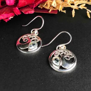 Fashionable Blue Aquamarine Earrings Made of Brass Silver Polished Danglers