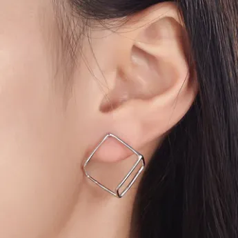 Fashionable Cube Stud Silver Earrings.