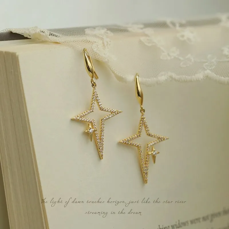 Fashionable Star Decor Faux Zirconia Dangle Earrings