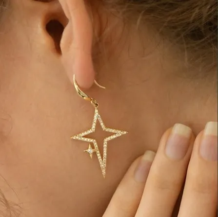 Fashionable Star Decor Faux Zirconia Dangle Earrings