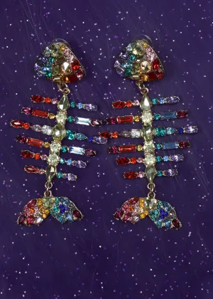 Fishbone Gem Drop Earrings
