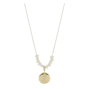 Freshwater Pearl and Crystal Loop with "J" Initial Gold Necklace