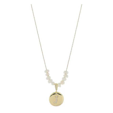 Freshwater Pearl and Crystal Loop with "J" Initial Gold Necklace