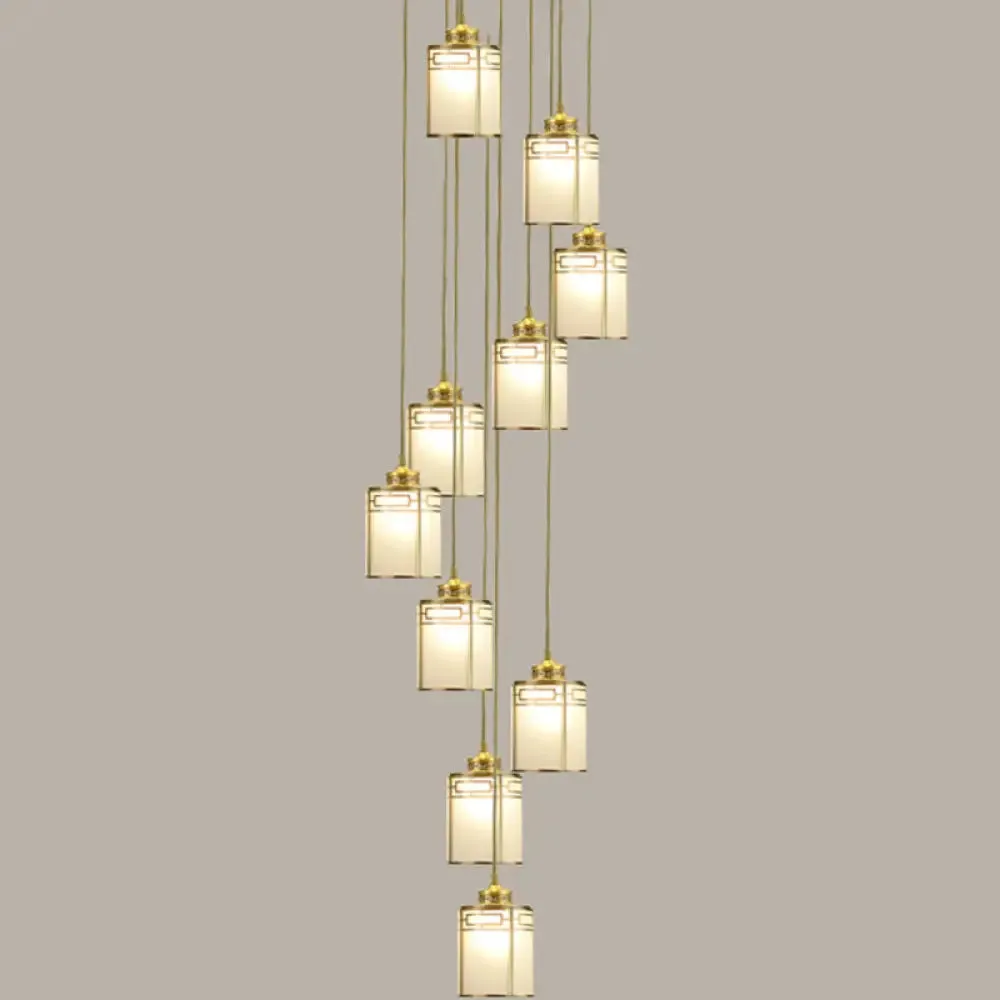 Frosted White Glass Pendant Lamp with Modern Brass Finish - Multiple Hanging Lights for Duplex House