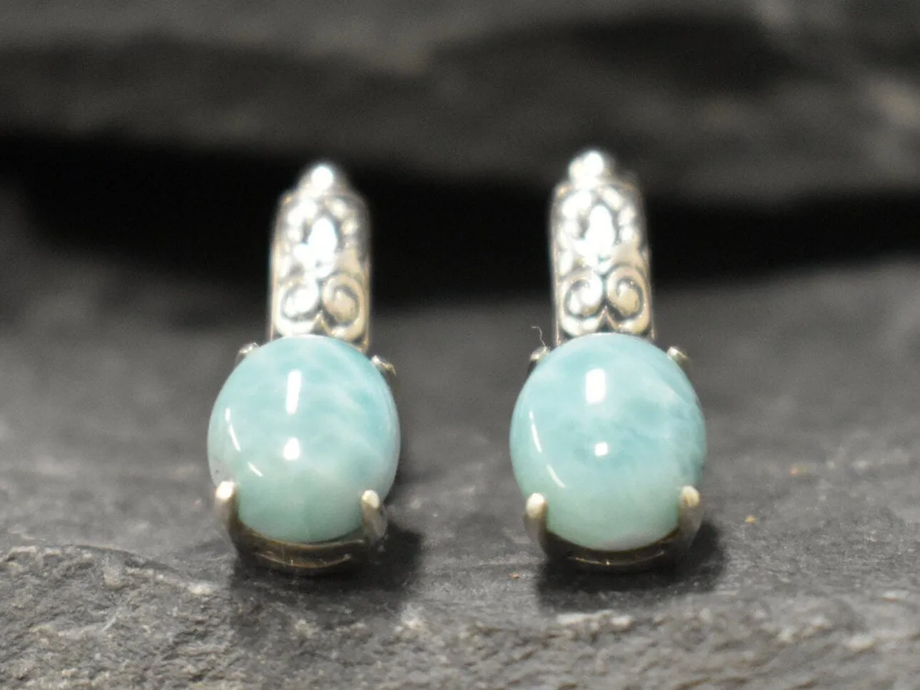 Genuine Larimar Earrings - Blue Drop Earrings - Long Boho Earrings