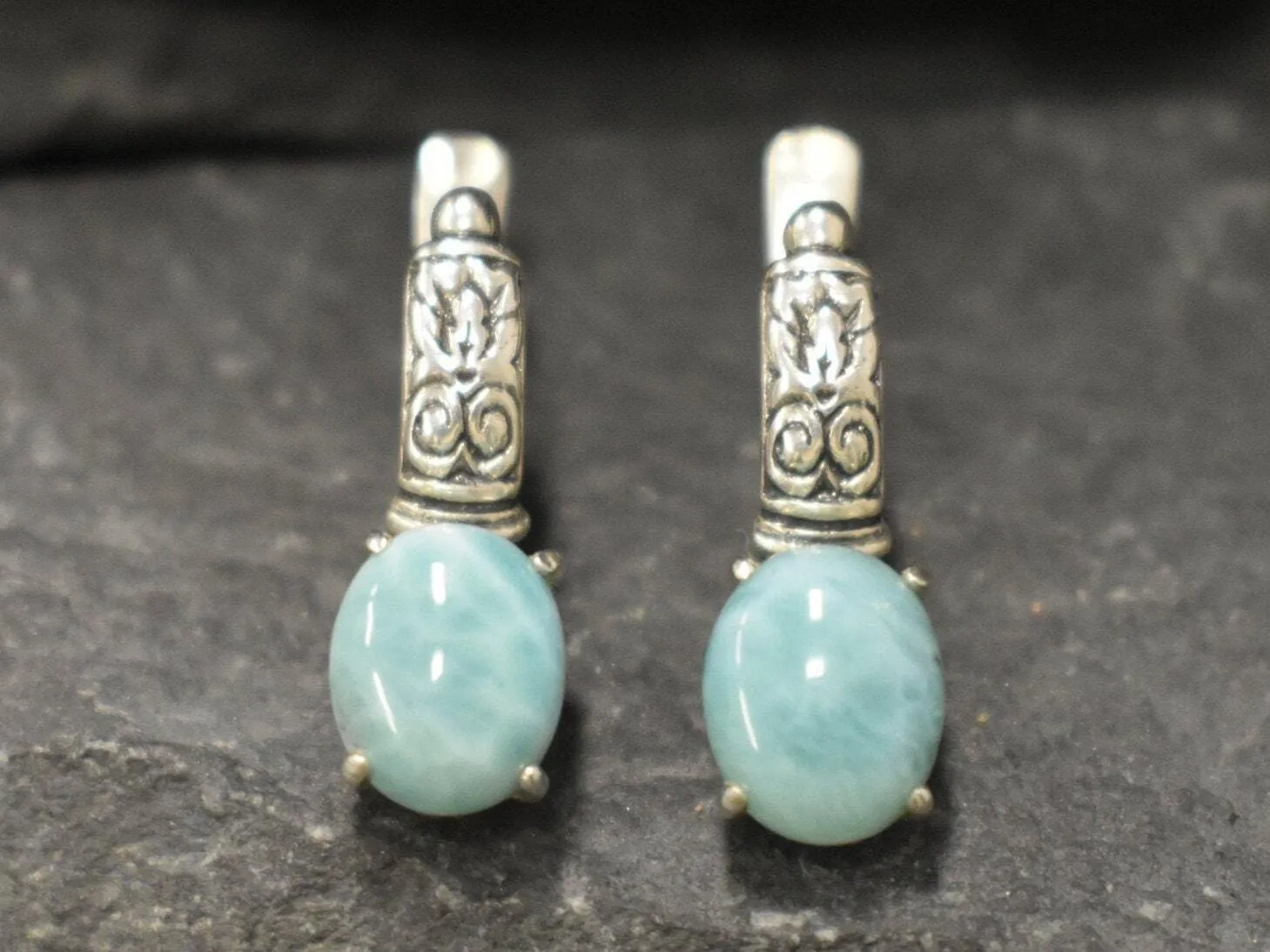 Genuine Larimar Earrings - Blue Drop Earrings - Long Boho Earrings