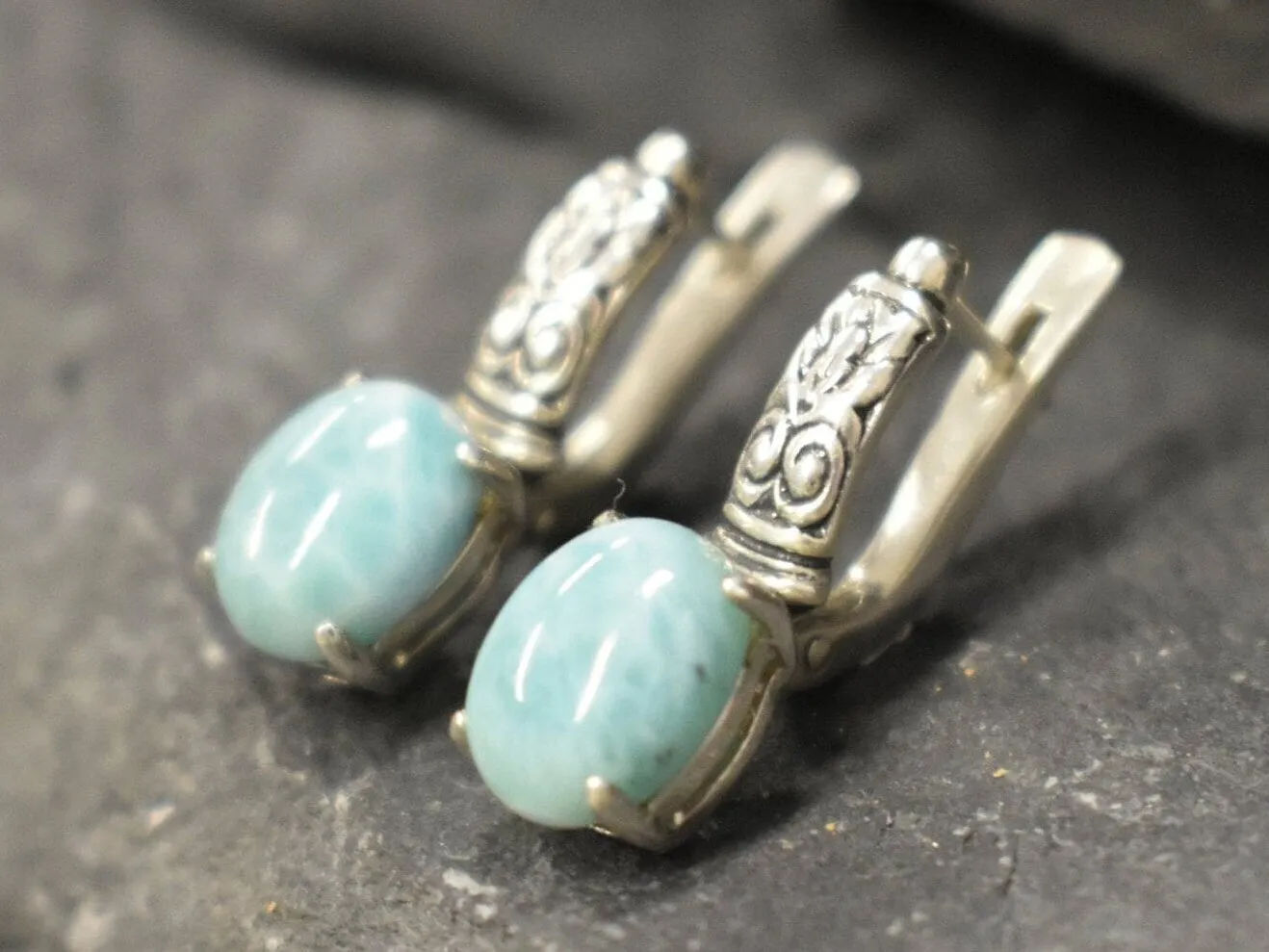 Genuine Larimar Earrings - Blue Drop Earrings - Long Boho Earrings