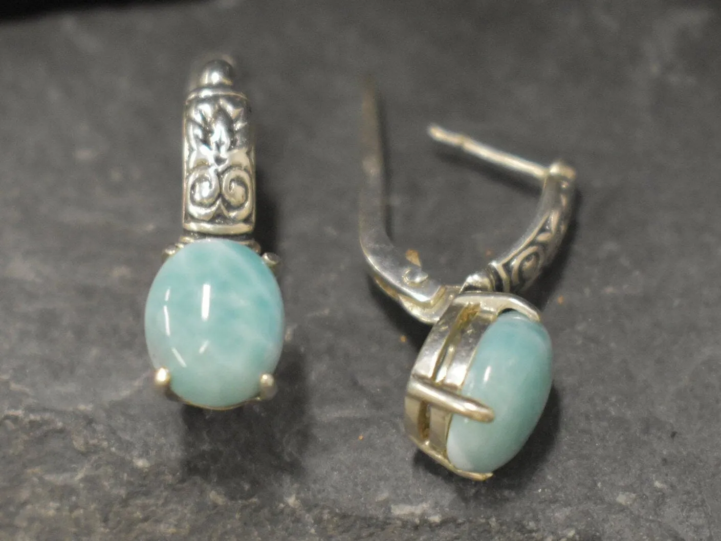 Genuine Larimar Earrings - Blue Drop Earrings - Long Boho Earrings