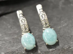 Genuine Larimar Earrings - Blue Drop Earrings - Long Boho Earrings