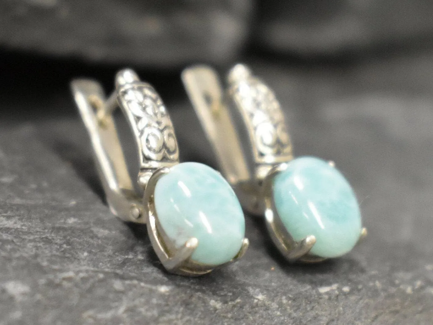 Genuine Larimar Earrings - Blue Drop Earrings - Long Boho Earrings