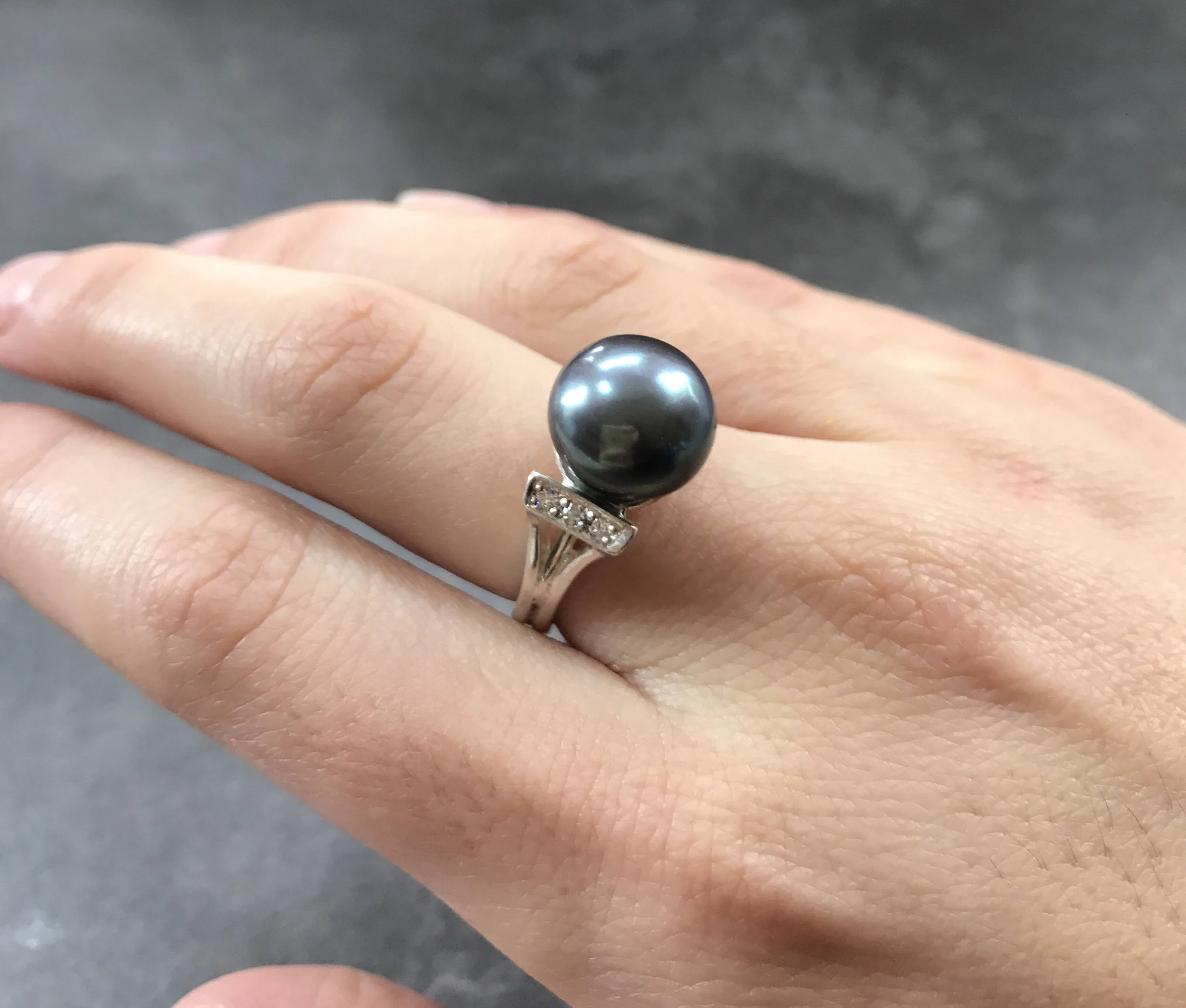 Genuine Pearl Ring - Black Pearl Ring, June Birthstone Ring